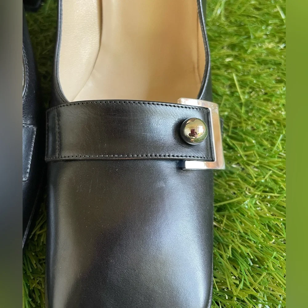 Vintage Louis Vuitton Black Leather Square Toe Heels Size 38 NEW Never Worn